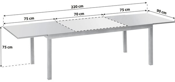 Gardenson Raztegljiva Vrtna Miza Ambia, Aluminij, Steklo, 150-220x90