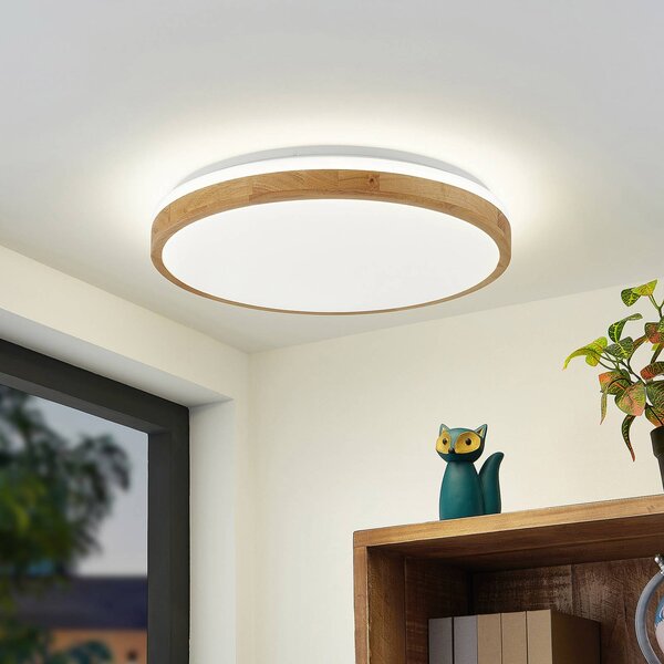 Lindby LED stropna svetilka Emiva, Ø 49 cm, CCT, les