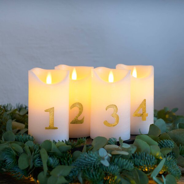 LED sveča Sara Advent 4ks višina 12,5cm bela/zlata