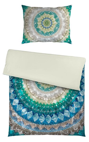 OBOJESTRANSKA POSTELJNINA MOON 140/200 cm saten modra
