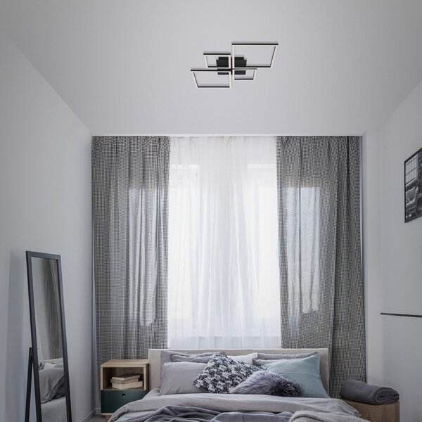 Briloner Stropna svetilka LED Frame, Step dim, 4-svetlobna črna, zatemnjen, Črna, Dnevna soba / jedilnica, Kovina, Sodobni, Strop z več plameni