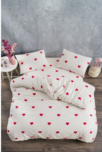 Kremno bela posteljnina za zakonsko posteljo/podaljšana iz renforce bombaža z rjuho/4-delna 200x220 cm Mini Hearts – Mila Home