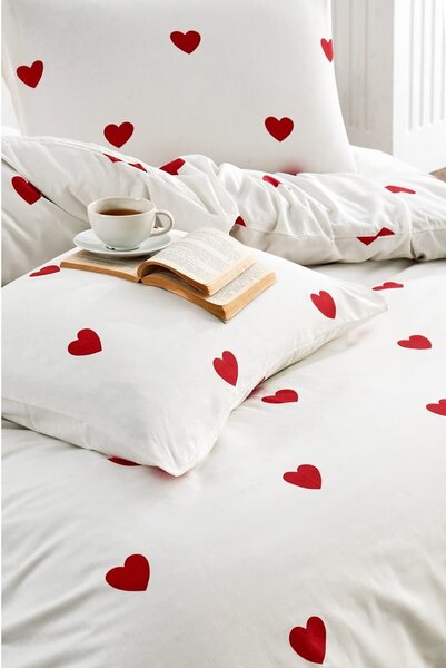 Kremno bela posteljnina za zakonsko posteljo/podaljšana iz renforce bombaža z rjuho/4-delna 200x220 cm Mini Hearts – Mila Home