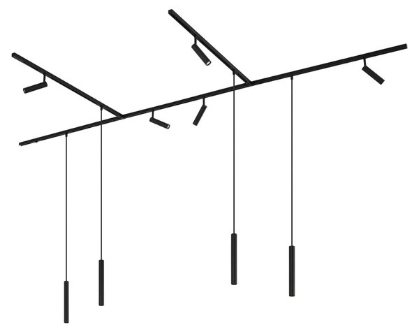 Sodoben tirni sistem razsvetljave s 6 reflektorji in 4 visečimi svetili črna 1-fazna - Slimline Uzzy Keno