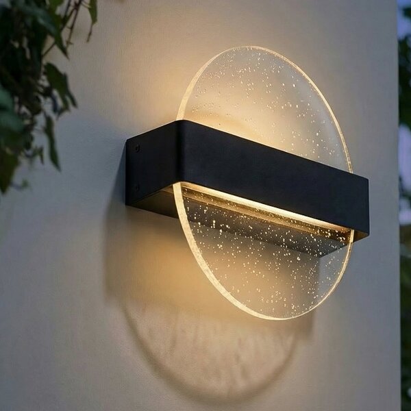 Lucande LED-stenna svetilka Narkelo, črna/prozorna, CCT, IP44, zatemnjen, Prozorna, Steklo, Dizajn