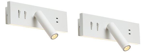 Komplet 2 modernih stenskih svetilk bele barve, nastavljive z USB-C vklj. LED - Modric