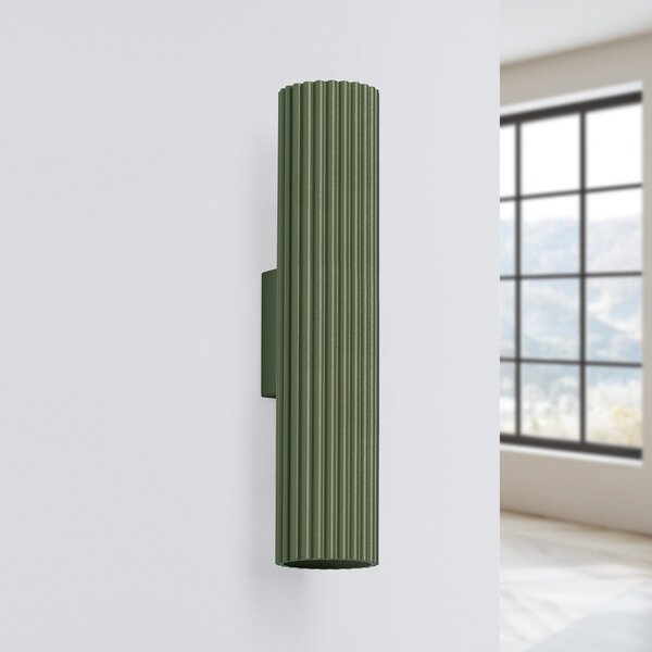 SOLLUX LIGHTING Stenna svetilka ALORA, višina 30 cm, olivno zelena, kovina, 2 x GU10, zatemnjen, Zelena, Dnevna soba / jedilnica, Aluminij, Okrogla stena