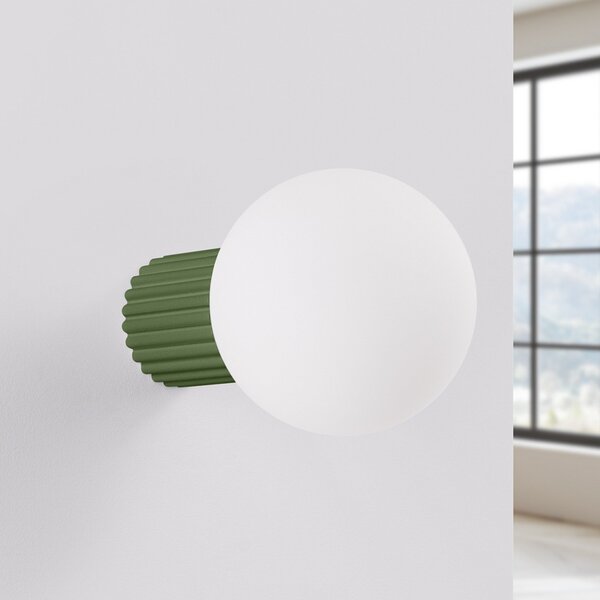 SOLLUX LIGHTING Stenna svetilka ORBI, olivno zelena, steklo/kovina, Ø 12 cm, IP44, G9, zatemnjen, Zelena, Kopalnica, Aluminij, Globus
