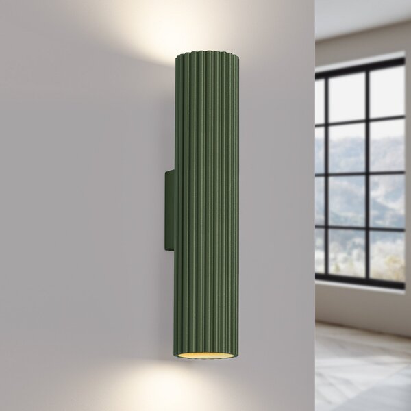 SOLLUX LIGHTING Stenna svetilka ALORA, višina 30 cm, olivno zelena, kovina, 2 x GU10, zatemnjen, Zelena, Dnevna soba / jedilnica, Aluminij, Okrogla stena