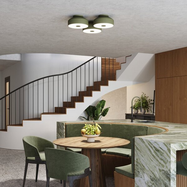 SOLLUX LIGHTING Stropna svetilka CLARO, olivno zelena, Ø 30 cm, kovina, 4 x E27, zatemnjen, Zelena, Dnevna soba / jedilnica, Kovina