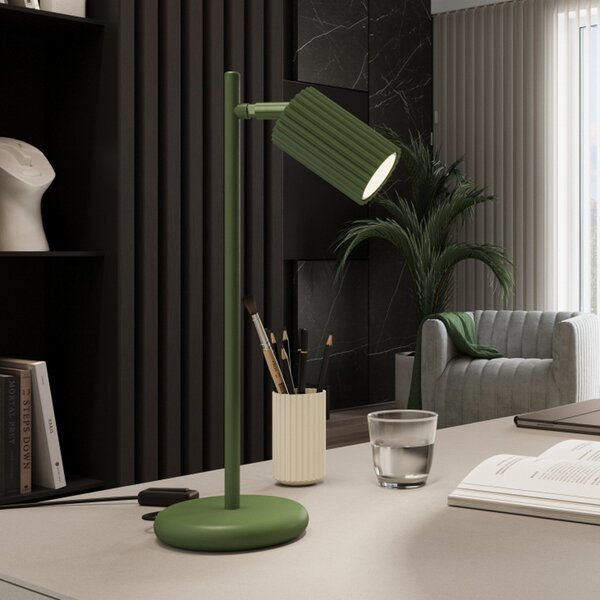 SOLLUX LIGHTING Namizna svetilka ALORA, višina 43 cm, olivno zelena, kovina, GU10, Zelena, Dnevna soba / jedilnica, Aluminij
