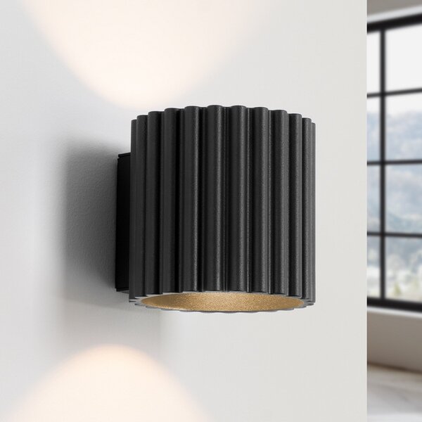 SOLLUX LIGHTING Stenna svetilka RIBLA, črna, Ø 10 cm, kovina, G9, zatemnjen, Črna, Dnevna soba / jedilnica, Aluminij, Okrogla stena