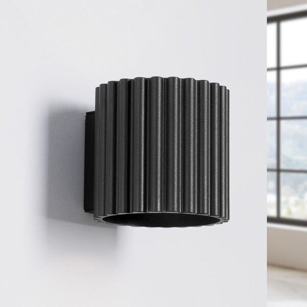 SOLLUX LIGHTING Stenna svetilka RIBLA, črna, Ø 10 cm, kovina, G9, zatemnjen, Črna, Dnevna soba / jedilnica, Aluminij, Okrogla stena