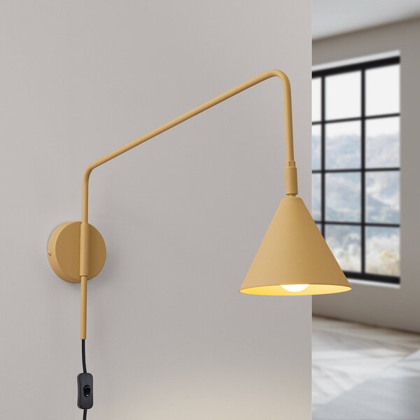 SOLLUX LIGHTING Stenna svetilka LYS, zlata barva, Ø 14 cm, kovina, vtič, E14, Zlata / medeninasta, Dnevna soba / jedilnica, Kovina, Skandinavski, Okrogla stena