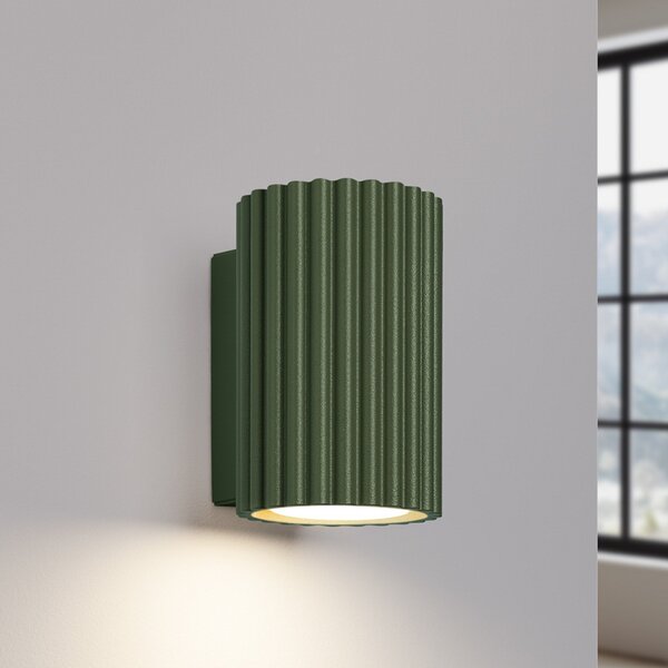 SOLLUX LIGHTING Stenna svetilka ALORA, višina 10 cm, olivno zelena, kovina, 1 x GU10, zatemnjen, Zelena, Dnevna soba / jedilnica, Aluminij, Okrogla stena