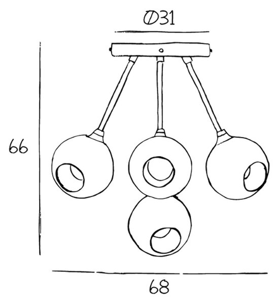 Stropna svetilka Ballroom Molecule, vijolična, steklena, 5-svetlobna