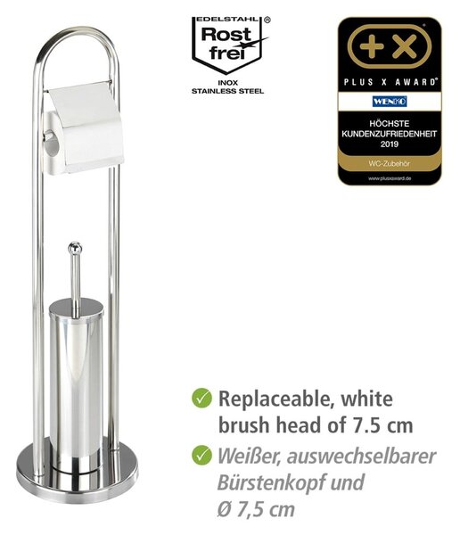 WC ščetka z držalom za toaletni papir v srebrni barvi Wenko Vasto