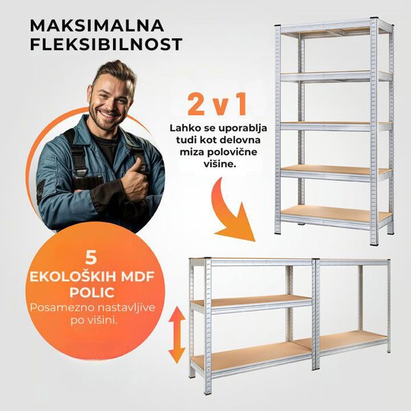 Regal za težke obremenitve HEAVY, maks. 875kg, 90x40x180cm, srebrn Jurhan