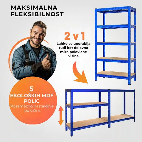 Regal za težke obremenitve HEAVY, maks. 875kg, 90x40x180cm, moder Monzana