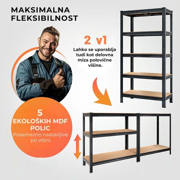 Regal za težke obremenitve HEAVY, maks. 875kg, 90x40x180cm, črn Jurhan