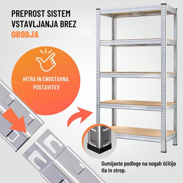 Regal za težke obremenitve HEAVY, maks. 875kg, 90x40x180cm, srebrn Jurhan