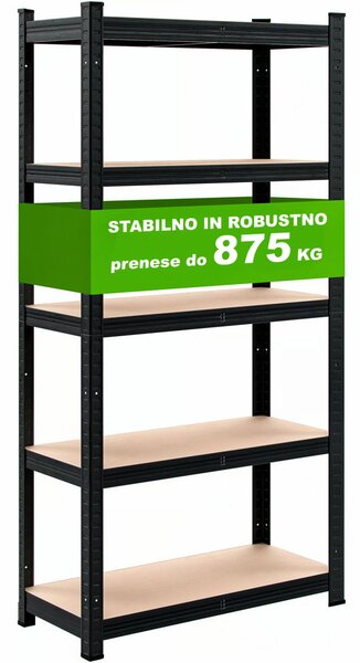 Regal za težke obremenitve HEAVY, maks. 875kg, 90x40x180cm, črn Jurhan
