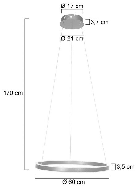 Ringlux LED viseče svetilo, Ø 60 cm, 2 luči, jeklo