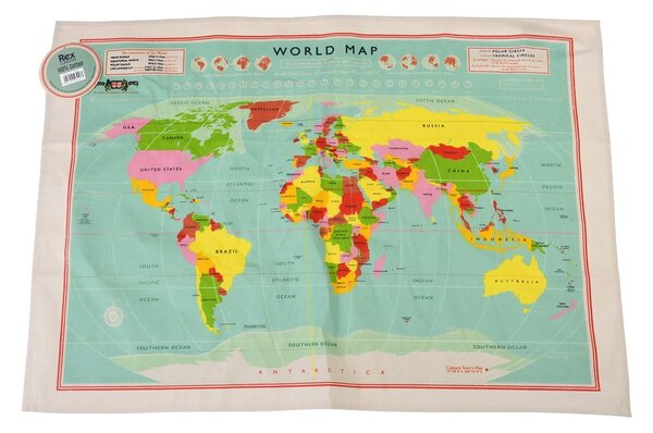 Bombažna kuhinjska krpa Rex London World Map, 50 x 70 cm