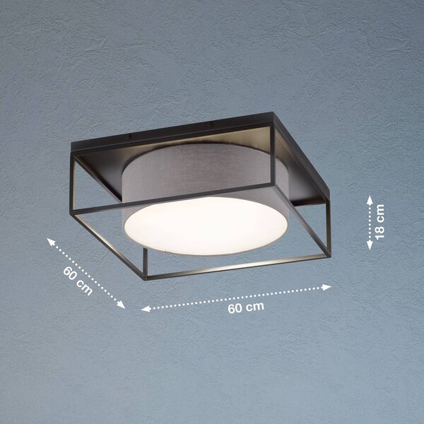 Stropna svetilka Carre 60x60cm odtenek tkanine sive barve