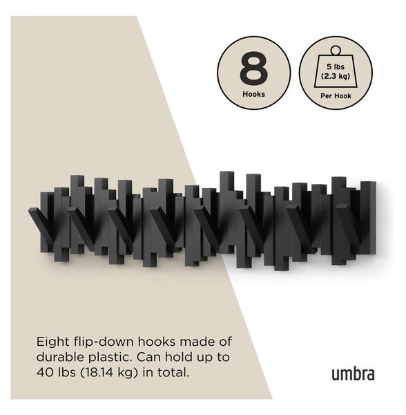 Črn plastičen stenski obešalnik 72 cm Sticks – Umbra