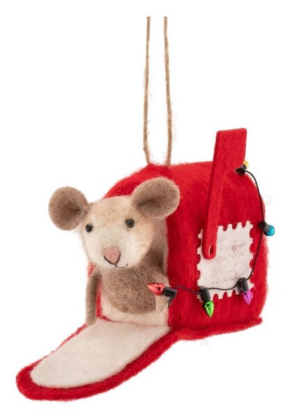 Tekstilni okrasek za jelko 13 cm Mouse in Letter Box – Sass & Belle