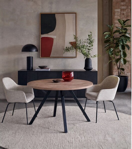 Okrogla jedilna miza iz hrastovega dekorja ø 120 cm Beni - Marckeric