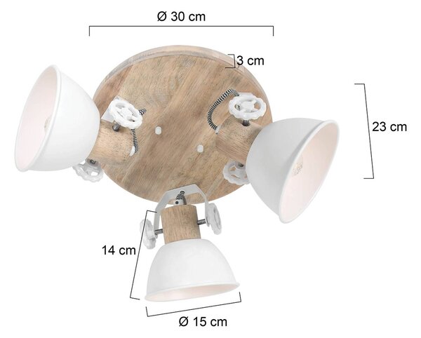 Stropni reflektor Gearwood, 3-svetlobni, okrogel, bel