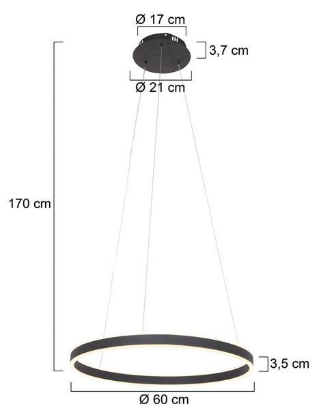 LED viseča luč Ringlux Ø 60cm 2-light črna