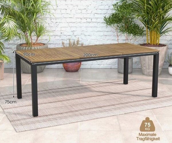 Vrtna miza iz akacijevega lesa, jedilna miza za 8 oseb, vrtna miza dim. 200 x 90 x 75 cm