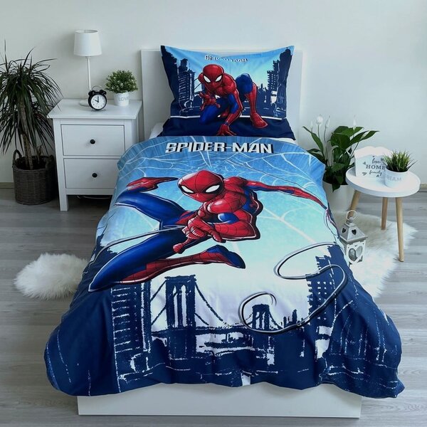 Modra enojna bombažna otroška posteljnina 140x200 cm Spider-man "Blue" – Jerry Fabrics