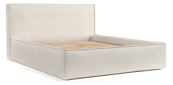 Bež oblazinjena zakonska postelja s prostorom za shranjevanje z letvenim dnom 180x200 cm Lounge L – Maison de Rêve