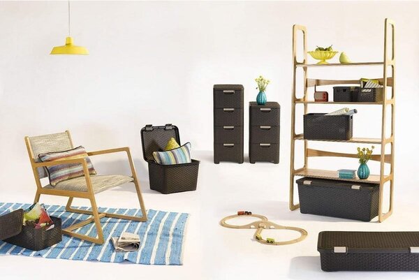 Temno rjava plastična visoka kopalniška omarica 33x79 cm Rattan – Curver