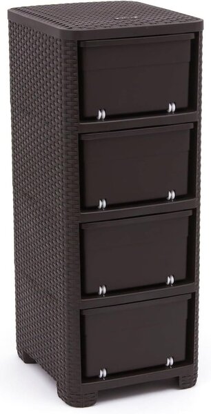 Temno rjava plastična visoka kopalniška omarica 33x79 cm Rattan – Curver