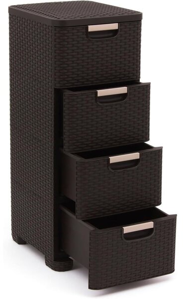 Temno rjava plastična visoka kopalniška omarica 33x79 cm Rattan – Curver