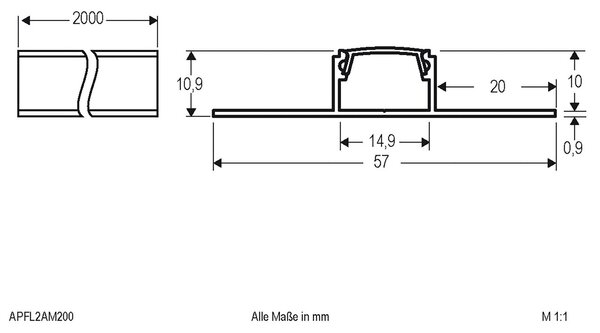 EVN APFL2 Profil za aluminijaste ploščice, obojestranski 200 cm x 5,7 cm