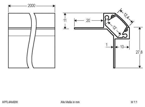 EVN APFL4 Aluminijasti vogalni profil za ploščice zunaj 200cmx3,8cm