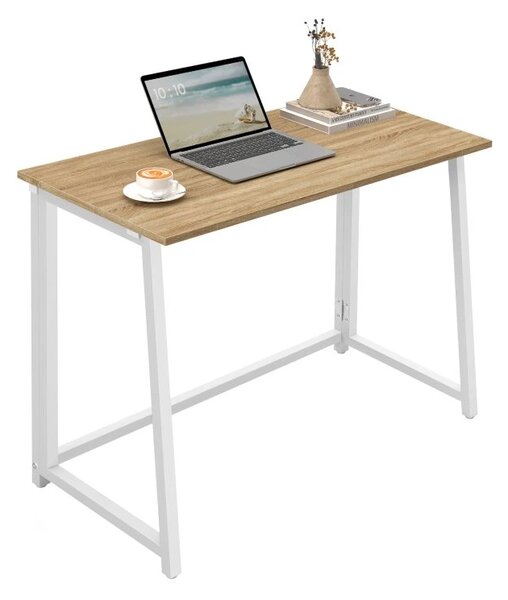 Set za pisarno ZARIMO miza 80x40 cm, bela/hrast sonoma + stol AVOLA VELVET, modra