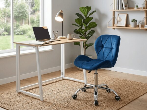 Set za pisarno ZARIMO miza 80x40 cm, bela/hrast sonoma + stol AVOLA VELVET, modra