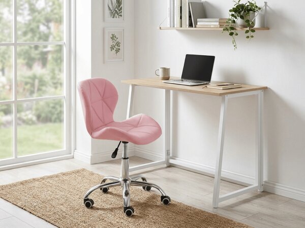 Set za delovno sobo ZARIMO miza 80x40 cm, bela/hrast sonoma + stol AVOLA iz eko usnja, roza