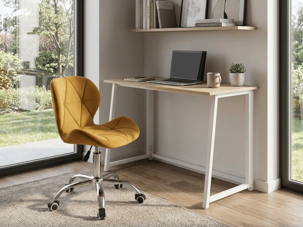 Set za delovno sobo ZARIMO miza 80x40 cm, bela/hrast sonoma + stol AVOLA VELVET, gorčičen