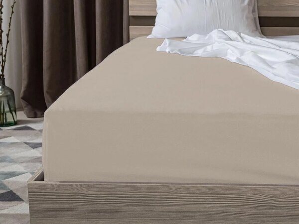 Set krep posteljnine ASTORIA POLY krem + Jersey rjuha 90 x 200 cm kapučino, eno posteljna