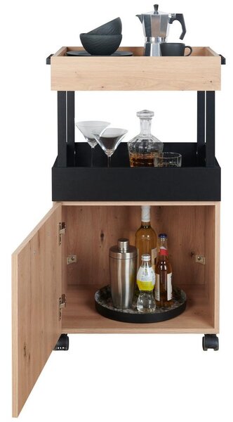 Mömax Servirni Voziček Home Bar, Barva Hrasta, Črna