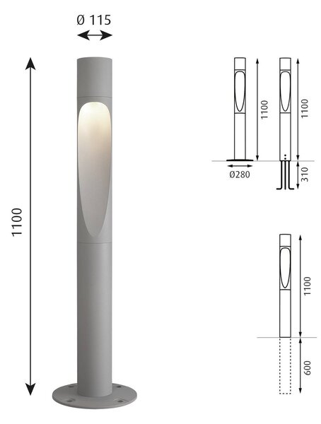 Louis Poulsen Flindt z ozemljenim podstavkom 110 cm aluminij