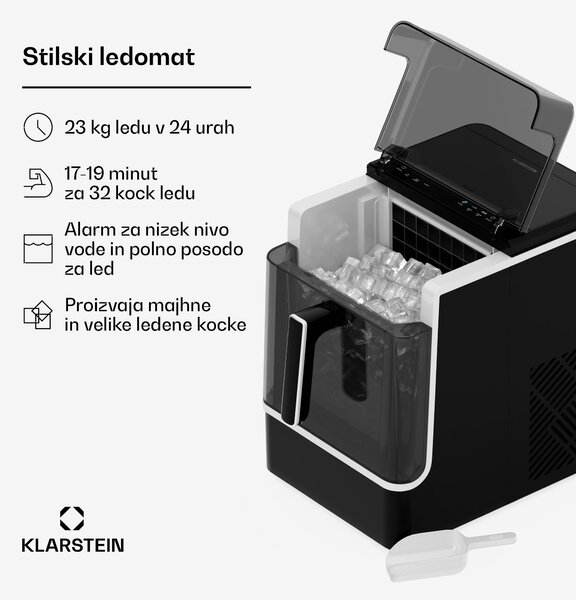 Klarstein Ice Lux ledomat, Nerjaveče jeklo, 23kg/24h, Samočiščenje